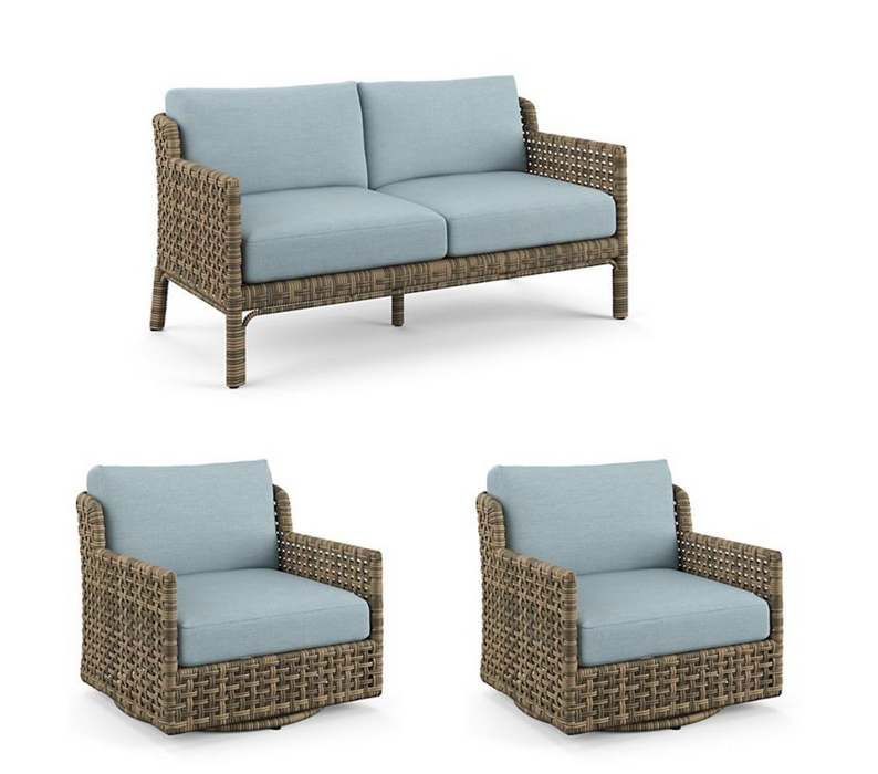 Seton 3-pc. Loveseat Set outdoor seating Frontgate Glacier Loveseat with 2 Lounge Chairs 
