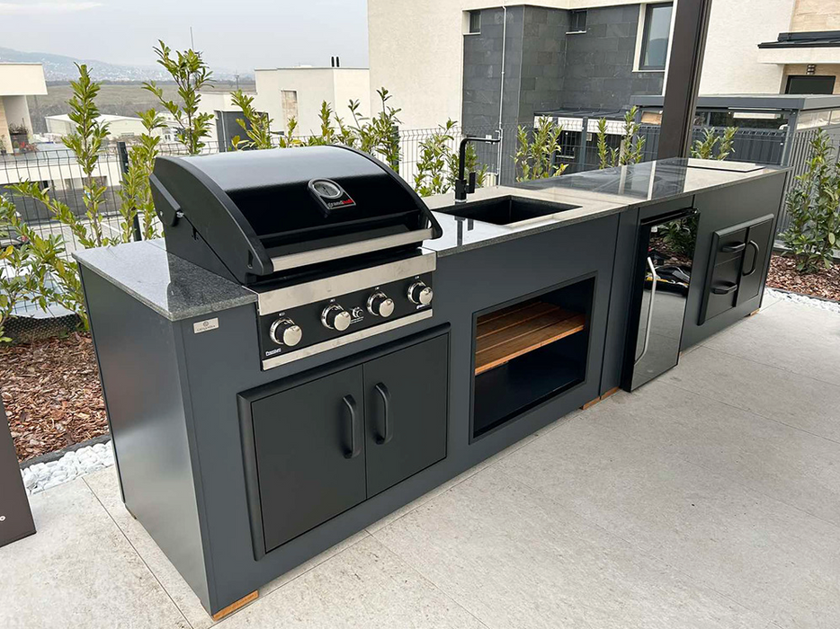 Outdoor Kitchen with Hob, Fridge + Large Primo  + Premium Cover - 14.5F