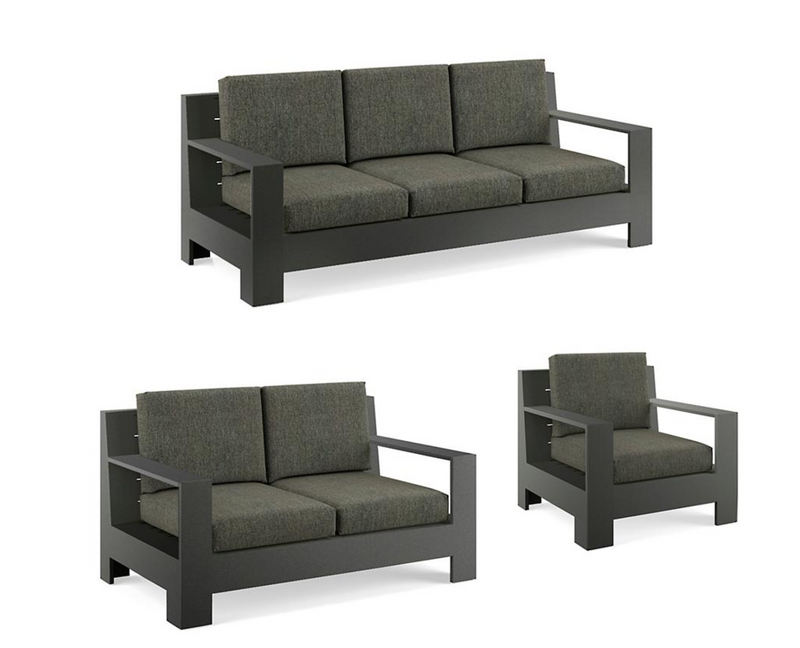 St. Kitts 3-pc. Sofa Set in Matte Black Aluminum