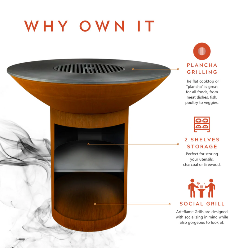 The Arteflame Classic 40" grill with tall round base with storage