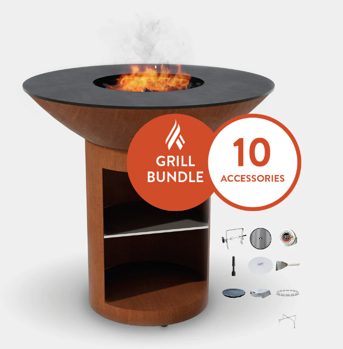 The Arteflame Classic 40" grill with tall round base with storage Chef Max Bundle + 10 accessories