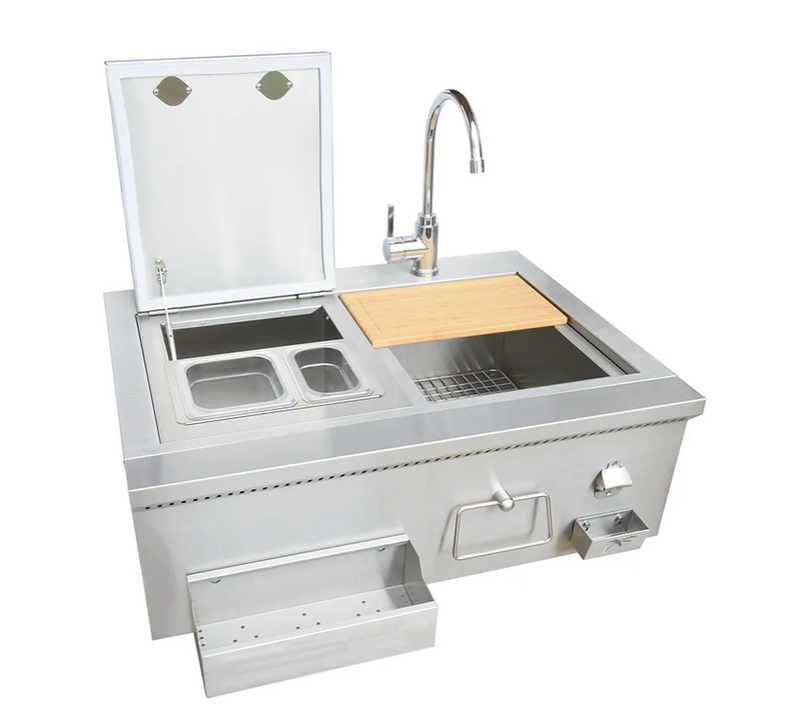 Farmhouse 30" Built-In Bartender Cocktail Station With Sink Bottle Opener and Ice Chest