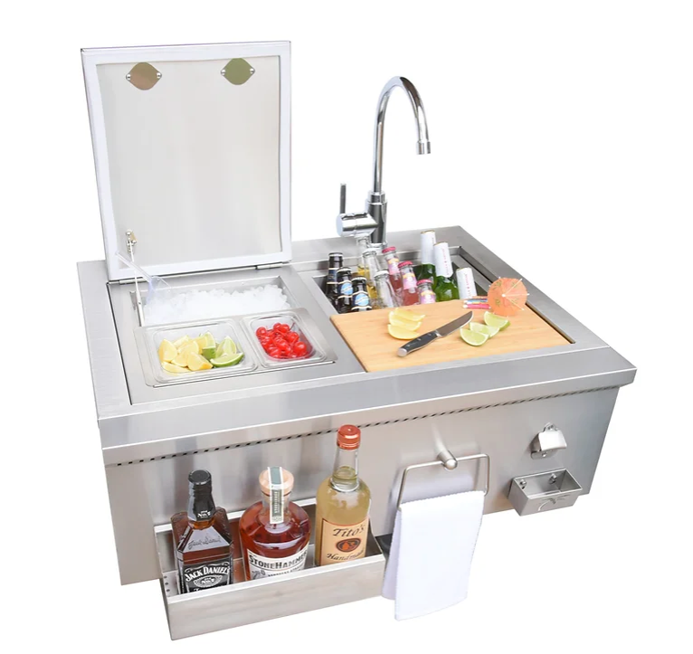 Farmhouse 30" Built-In Bartender Cocktail Station With Sink Bottle Opener and Ice Chest