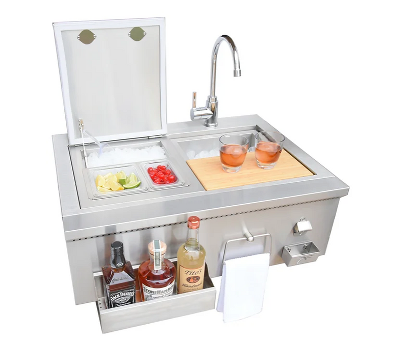 Farmhouse 30" Built-In Bartender Cocktail Station With Sink Bottle Opener and Ice Chest