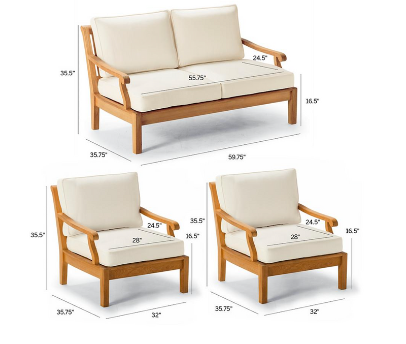 Cassara 3-pc. Loveseat Set in Natural Finish