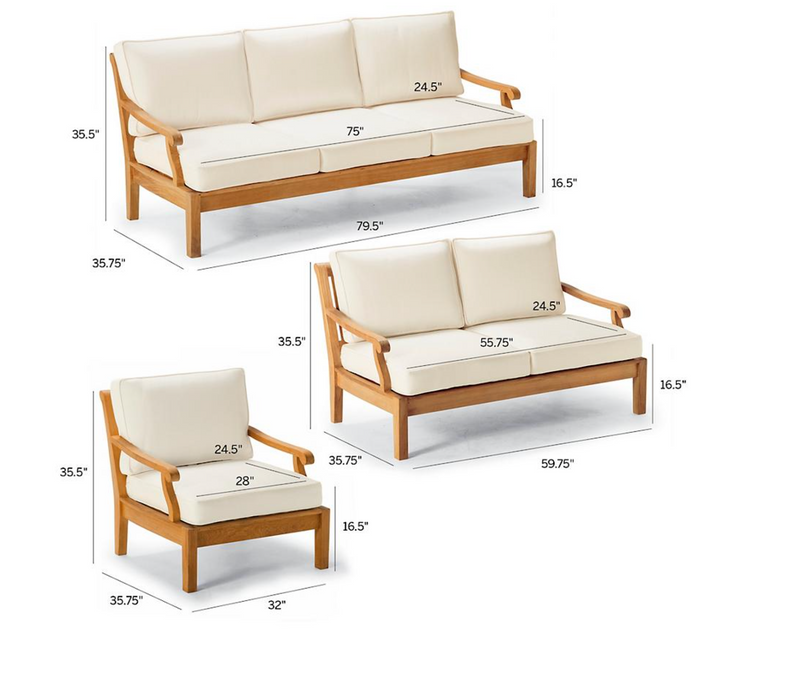 Cassara 3-pc. Sofa Set in Natural Finish