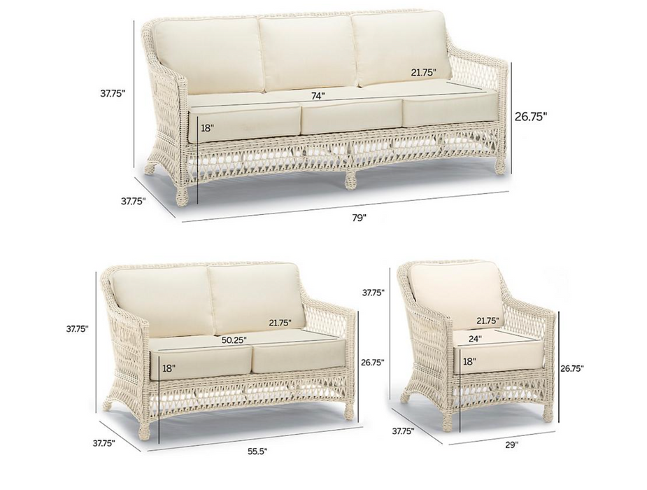 Hampton 3-pc. Sofa Set with Lounge Chair in Ivory Finish