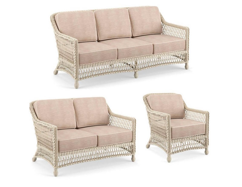 Hampton 3-pc. Sofa Set with Lounge Chair in Ivory Finish