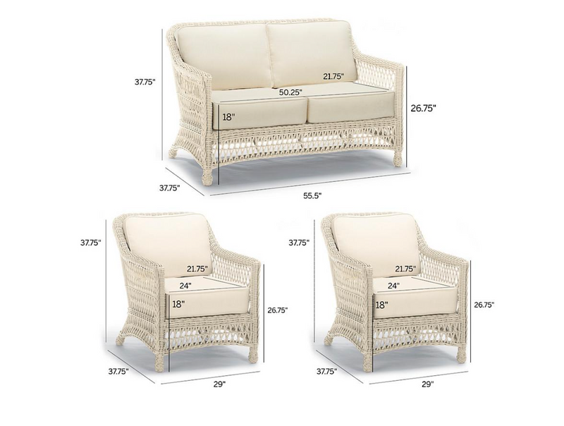 Hampton 3-pc. Loveseat Set in Ivory Finish
