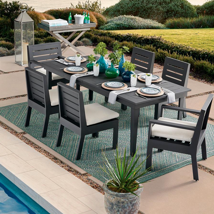 St. Kitts 7-pc. Rectangular Dining Set in Aluminum Includes Charcoal Cushions