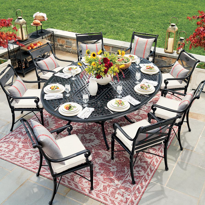 Oval Dining Set in Onyx Finish Including Cushions