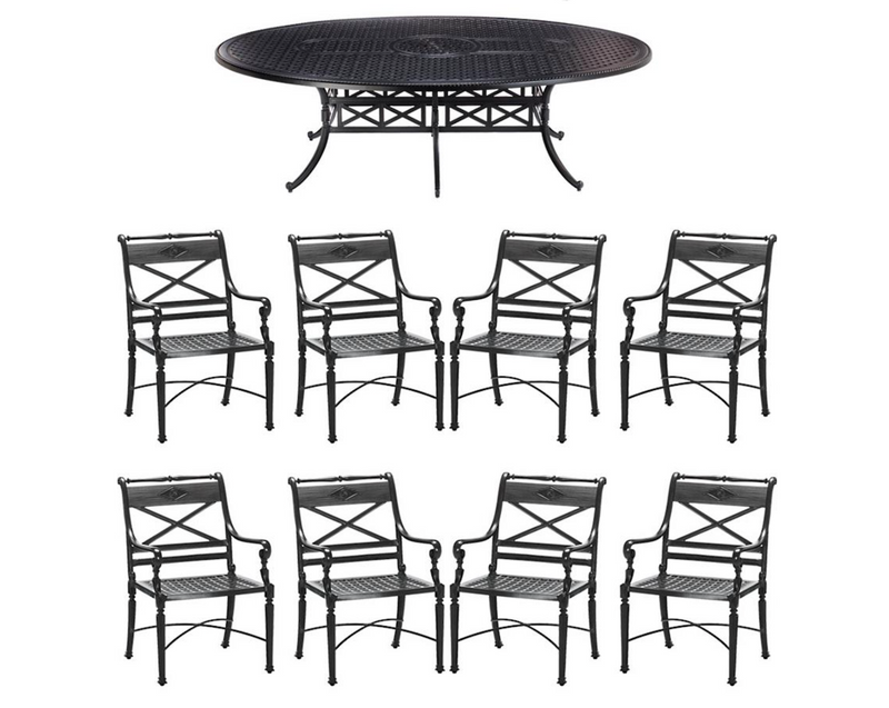 Oval Dining Set in Onyx Finish Including Cushions