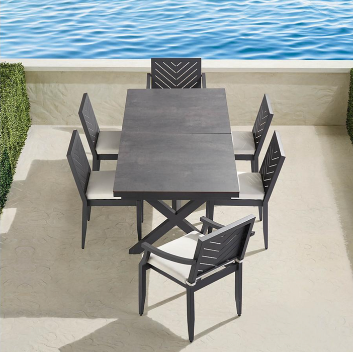 Westport Aluminum 7-pc. Rectangular Dining Set in Jet Black + Cushions