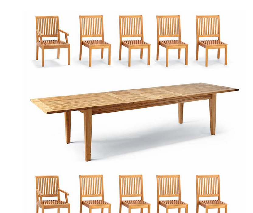 Cassara 11-pc. Estate Expandable Dining Set in Natural Finish + Cushions