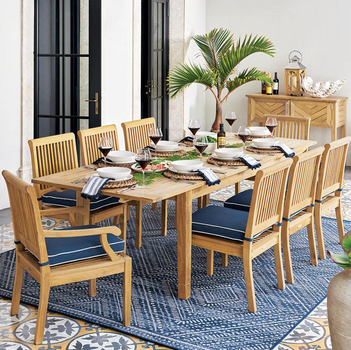 Cassara 11-pc. Estate Expandable Dining Set in Natural Finish + Cushions