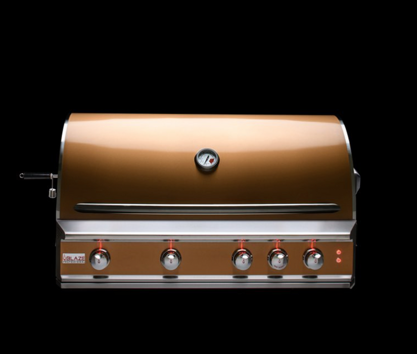 Blaze Professional 44" 4-Burner Built-In Gas Grill With Rear Infrared Burner + Rotisserie kit + Cart + Golden Skin