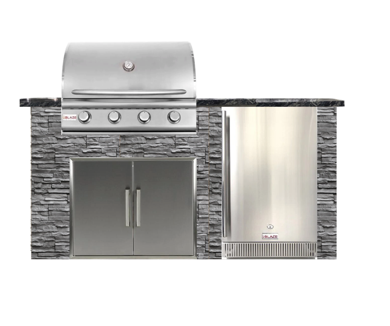 Tru Innovative 6' Kitchen Island - Blaze Grill - Black Top/Grey Wall Complete Kitchen