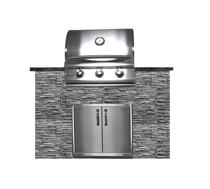 Tru Innovative 5ft Traditional Grill Grey Island + Blaze Grill (25”) + Double Door