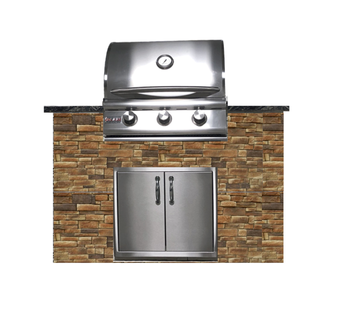 Tru Innovative 5ft Traditional Grill Brown Island + Blaze Grill (25”) + Double Door