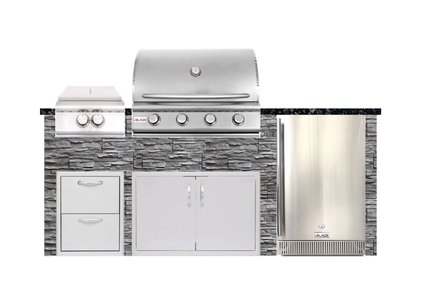 Tru Innovative 8' Kitchen Island - Blaze Grill - White Top/Grey Wall Complete Kitchen