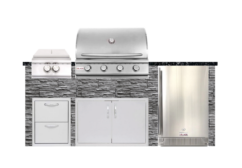 TRU Innovative 8ft L-Shaped Kitchen Island Complete Package - Blaze Grill - White Top/Grey Wall Complete Kitchen