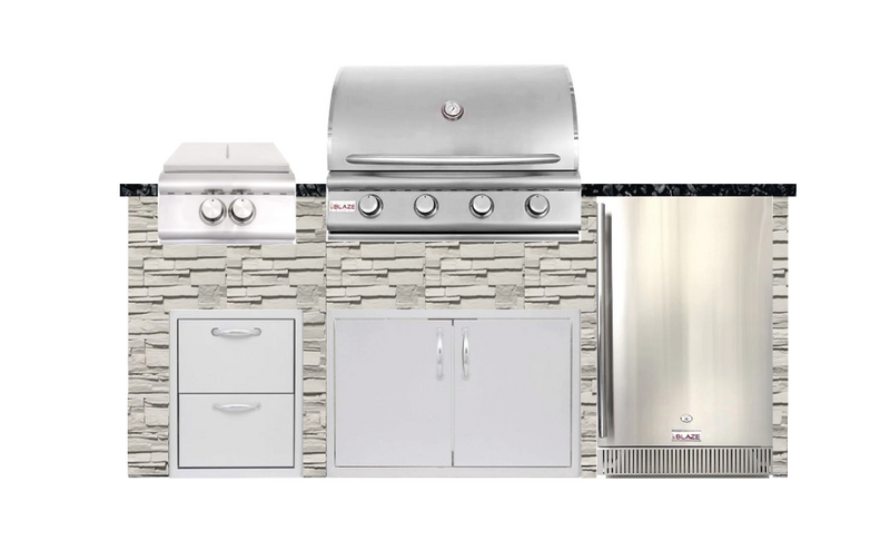 Tru Innovative 8' Kitchen Island - Blaze Grill - Black Top/White Wall Complete Kitchen