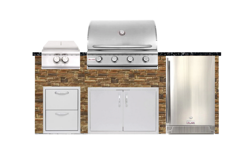 Tru Innovative 8' Kitchen Island - Blaze Grill - Black Top/Brown Wall Complete Kitchen