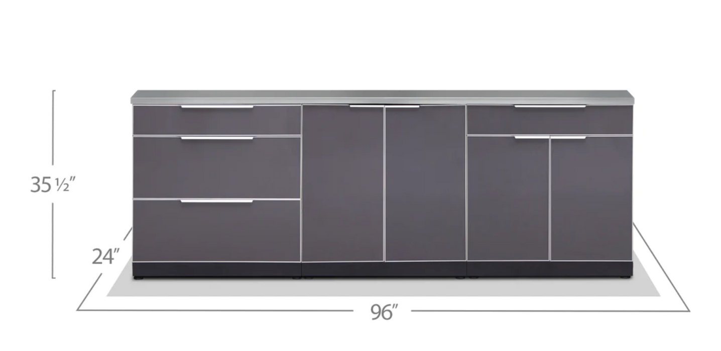Outdoor Kitchen Aluminum 3 Piece Cabinet Set + Countertop