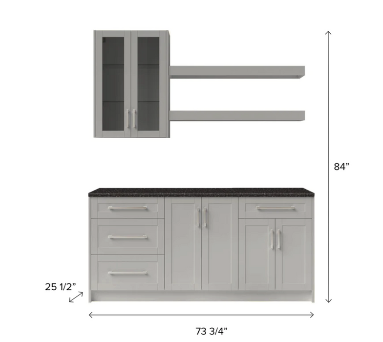 Home Bar 7 Piece Cabinet Set with Shelves and Glass Doors - 24 Inch