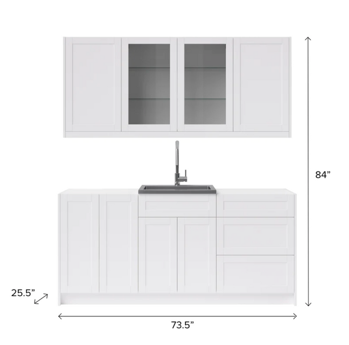 Home Wet Bar 8 Piece Cabinet Set with Glass Door, 24 in. Sink and Faucet - 24 Inch