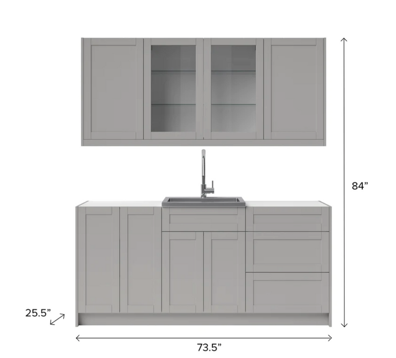 Home Wet Bar 8 Piece Cabinet Set with Glass Door, 24 in. Sink and Faucet - 24 Inch