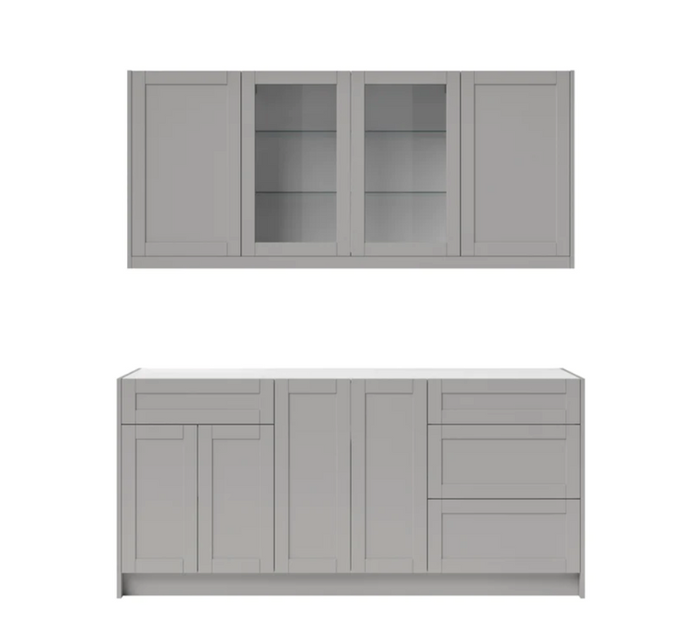 Home Bar 6 Piece Cabinet Set with Glass Door and Drawer Cabinet - 24 Inch