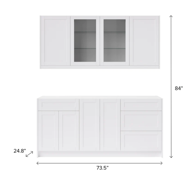 Home Bar 6 Piece Cabinet Set with Glass Door and Drawer Cabinet - 24 Inch