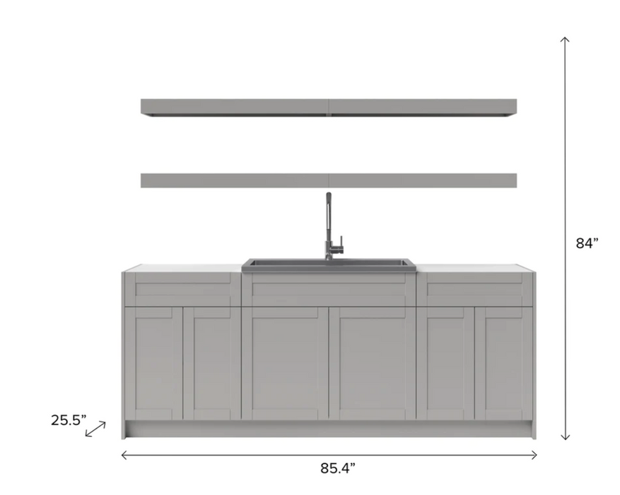 Home Wet Bar 9 Piece Cabinet Set with Top Shelves, 36 in. Sink and Faucet - 24 Inch