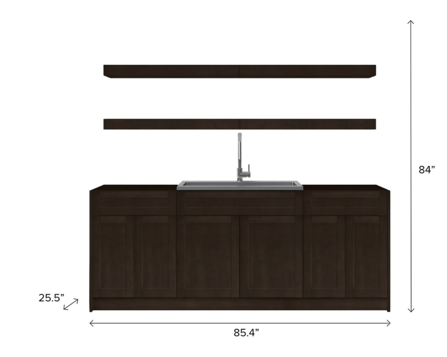 Home Wet Bar 9 Piece Cabinet Set with Top Shelves, 36 in. Sink and Faucet - 24 Inch