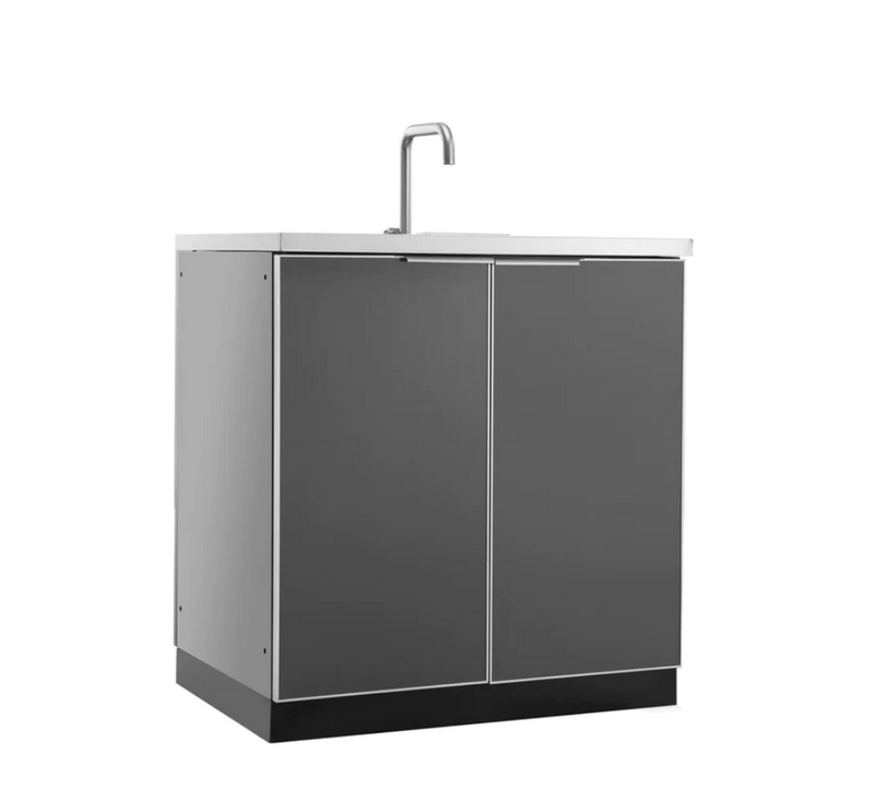 Outdoor Kitchen Aluminum Sink Cabinet + Bar Cabinet - Slate Gray
