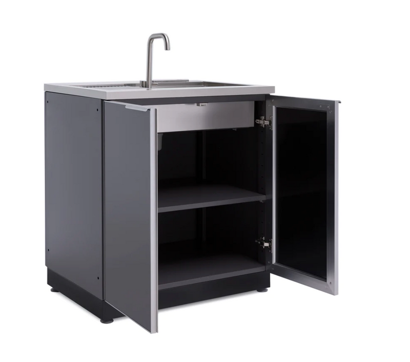 Outdoor Kitchen Aluminum Sink Cabinet + Bar Cabinet - Slate Gray