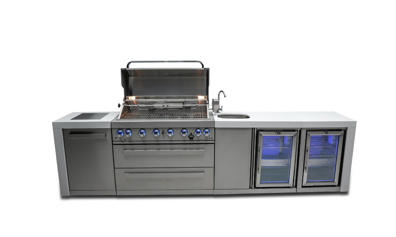 Mont Alpi 6-burner Deluxe Island with a Beverage Center And Fridge Cabinet MAi805-DBEVFC 132''