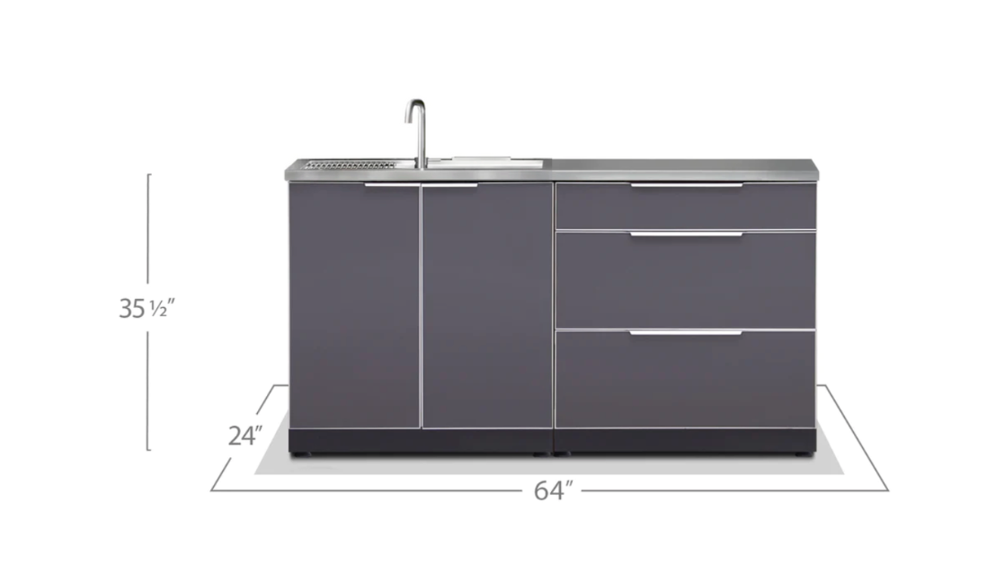Outdoor Kitchen Aluminum Triple drawer + Sink Cabinet - Slate Gray