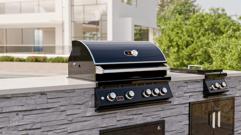 Whistler 34-Inch 4-Burner Built-In Gas Grill With Rear Infrared Burner, Grill Lights, Rotisserie Kit & Cover - Black Stainless