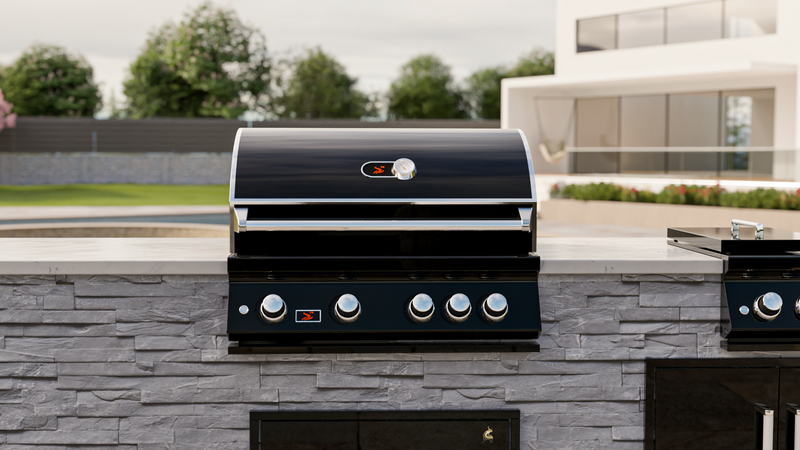 Whistler 34-Inch 4-Burner Built-In Gas Grill With Rear Infrared Burner, Grill Lights, Rotisserie Kit & Cover - Black Stainless