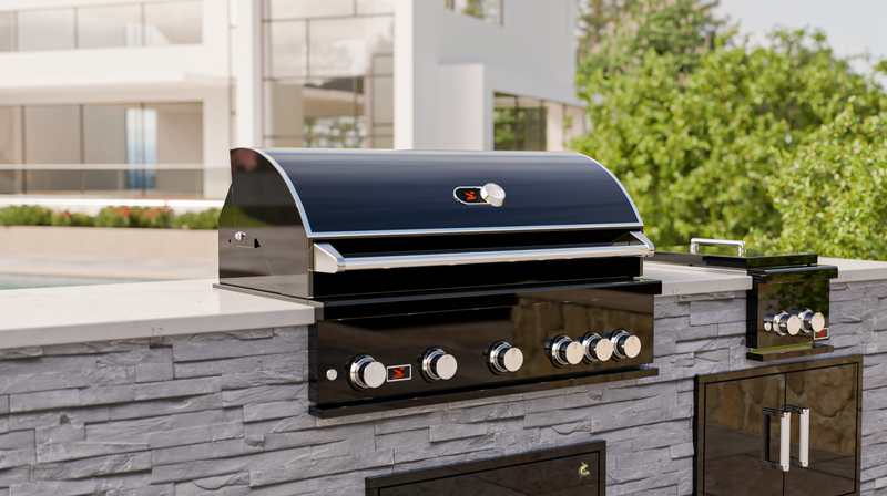 Whistler 42-Inch 5-Burner Built-In Gas Grill With Rear Infrared Burner, Grill Lights, Rotisserie Kit & Cover - Black Stainless