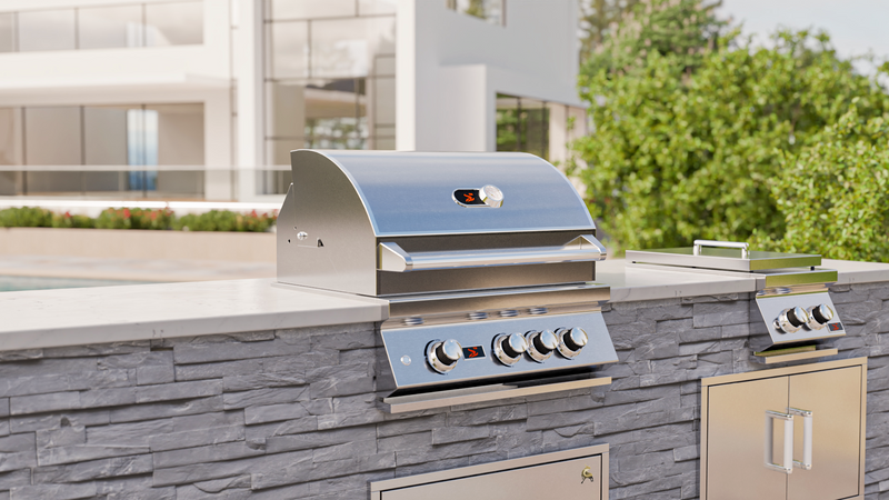 Whistler 28-Inch 3-Burner Built-In Gas Grill With Rear Infrared Burner, Grill Lights, Rotisserie Kit & Cover - Stainless