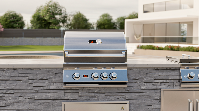 Whistler 28-Inch 3-Burner Built-In Gas Grill With Rear Infrared Burner, Grill Lights, Rotisserie Kit & Cover - Stainless