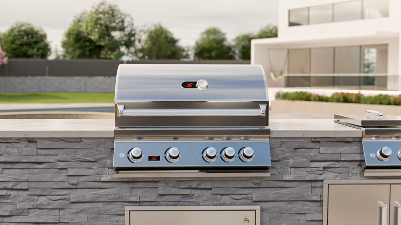 Whistler 34-Inch 4-Burner Built-In Gas Grill With Rear Infrared Burner, Grill Lights, Rotisserie Kit & Cover - Stainless