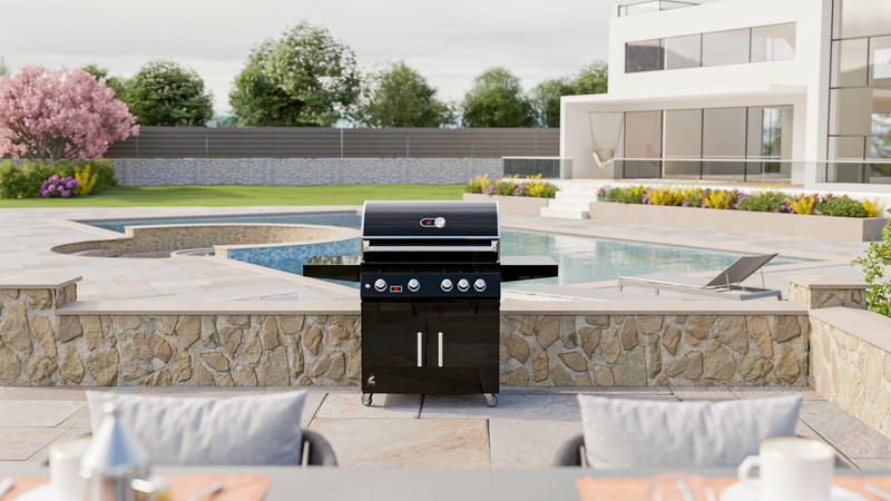 Whistler 34-Inch 4-Burner Gas Grill With Rear Infrared Burner, Grill Lights, Rotisserie Kit & Cover - Black Stainless