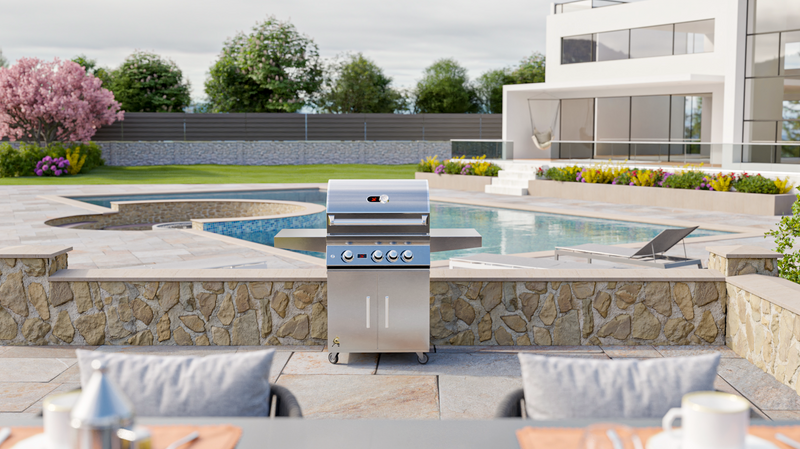 Whistler 28-Inch 3-Burner Built-In Gas Grill With Rear Infrared Burner, Grill Lights, Rotisserie Kit & Cover - Cart Stainless