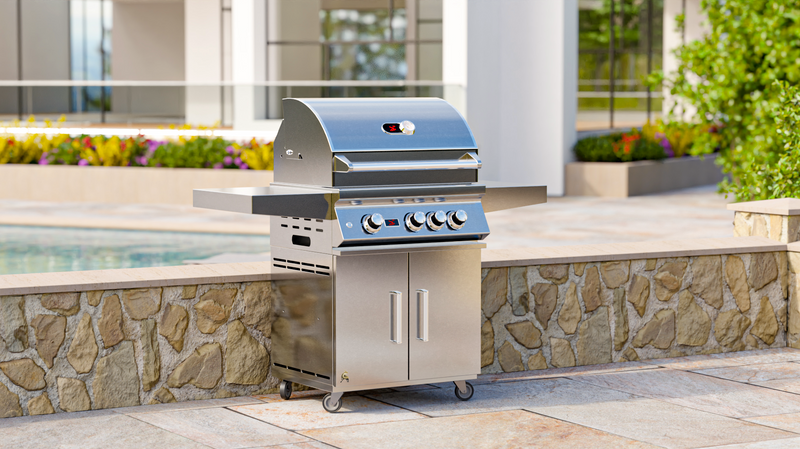 Whistler 28-Inch 3-Burner Built-In Gas Grill With Rear Infrared Burner, Grill Lights, Rotisserie Kit & Cover - Cart Stainless