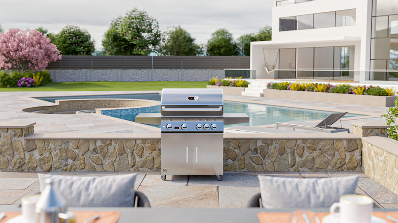 Whistler 34-Inch 4-Burner Built-In Gas Grill With Rear Infrared Burner, Grill Lights, Rotisserie Kit & Cover - Cart Stainless