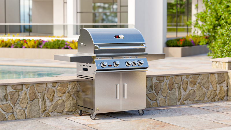 Whistler 34-Inch 4-Burner Built-In Gas Grill With Rear Infrared Burner, Grill Lights, Rotisserie Kit & Cover - Cart Stainless